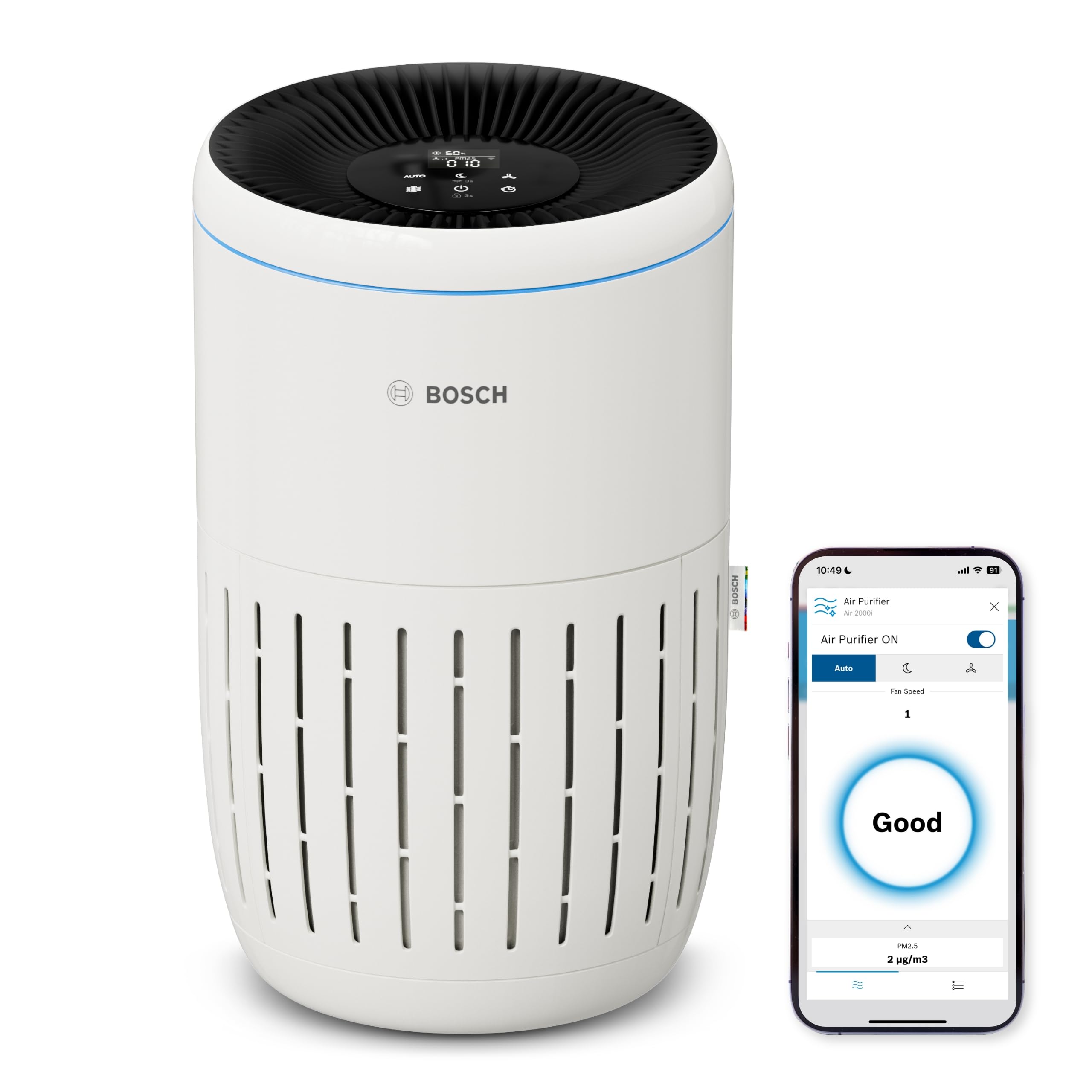 Bosch Air 4000i Luftreiniger 62,5m² – 3-in-1 HEPA+Aktivkohle, CADR 300m³/h, 25dB, App, Smart Home, Weiß