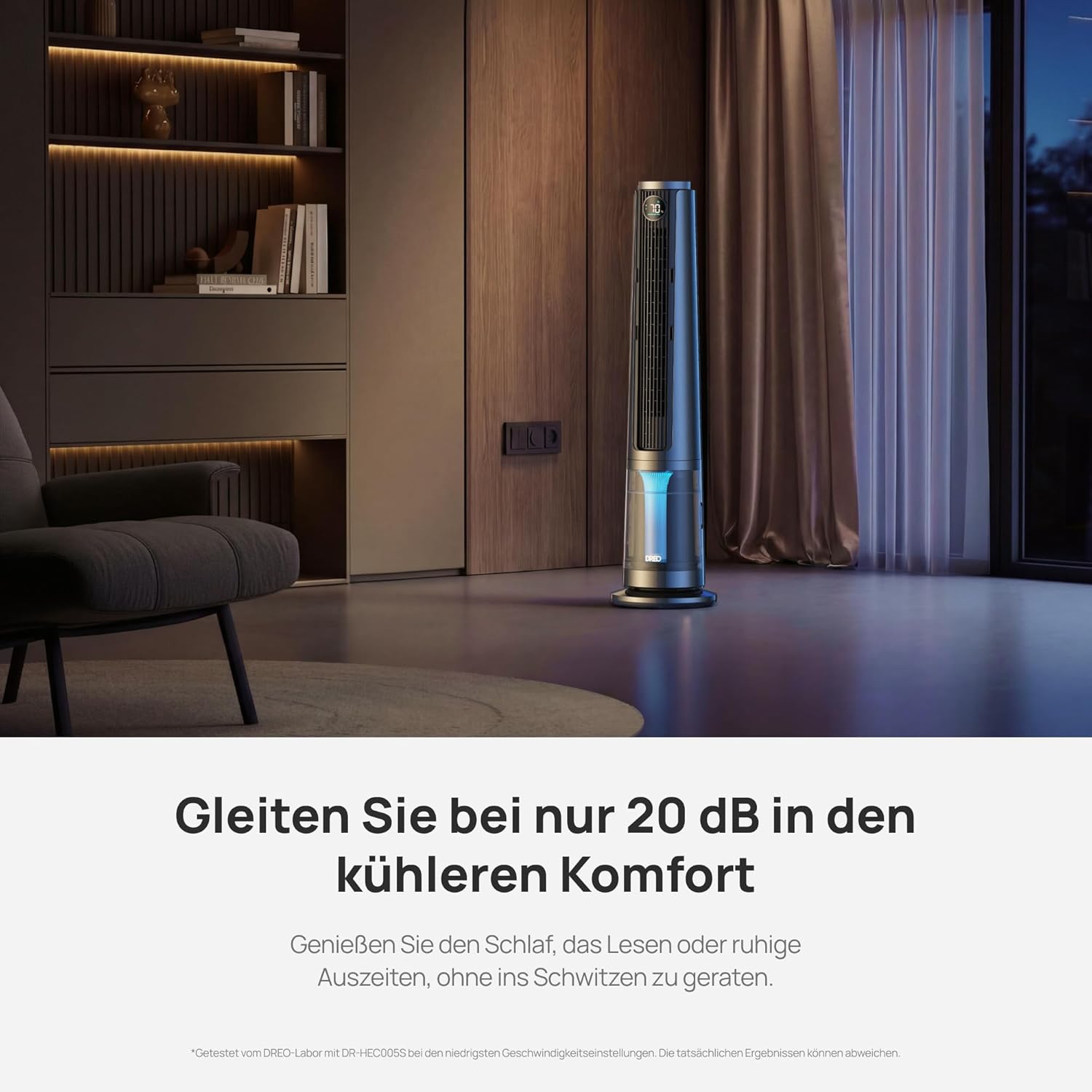 DREO DR-HEC005S Turmventilator mit Vernebler 6L – TurboCool, 3010m³/h, 20dB, RGB, 12 Stufen, WiFi, Grau