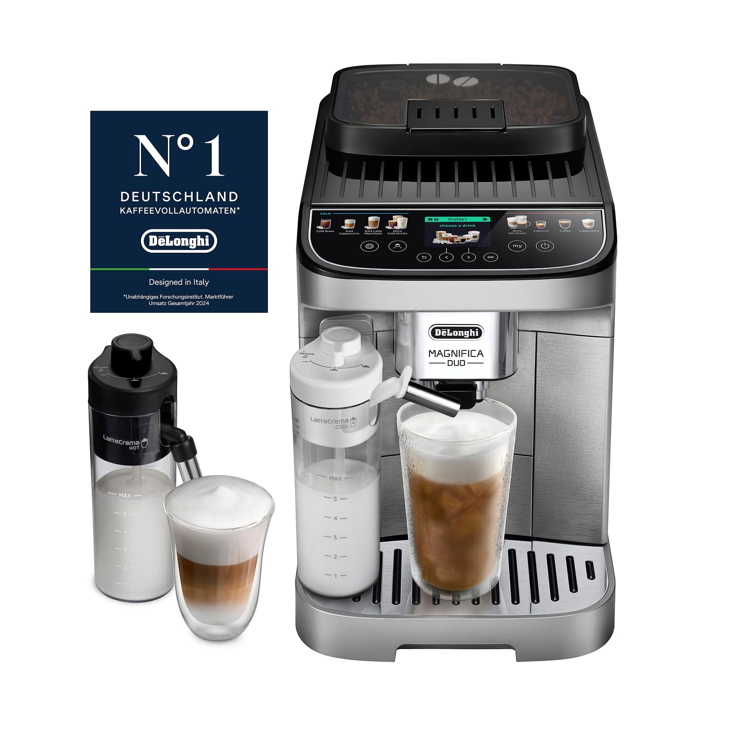 De'Longhi Magnifica Evo ECAM312.80.TB Kaffeevollautomat 1,8L – 13 Getränke, LatteCrema, Touch, Titan Schwarz