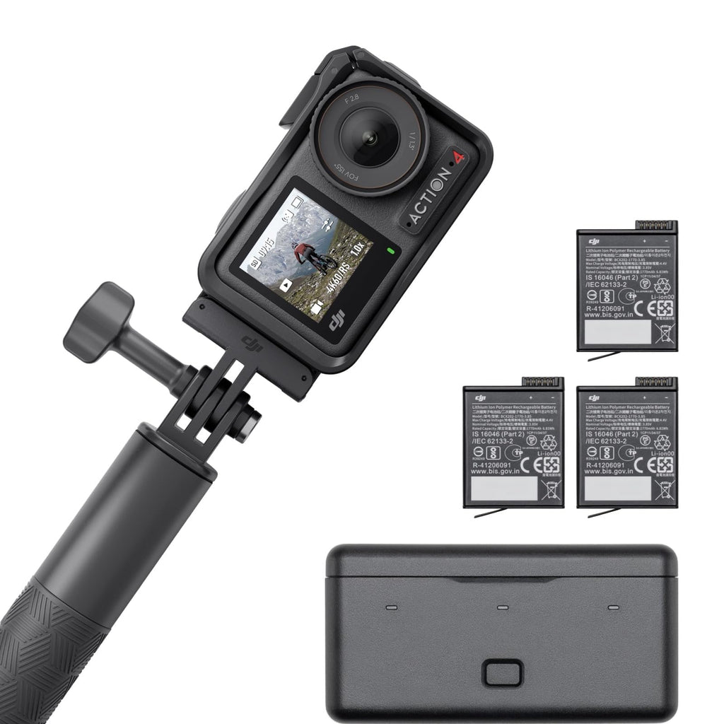 DJI Osmo Action 4 Essential Combo 4K Actionkamera – 1/1.3" Sensor, 155°, 10-Bit, IP68, 150 Min, Schwarz