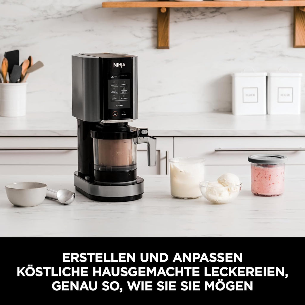 Ninja NC302EU Eismaschine 1,4 L – 7 Programme, Creamify Technologie, 2 Behälter, Schwarz/Silber