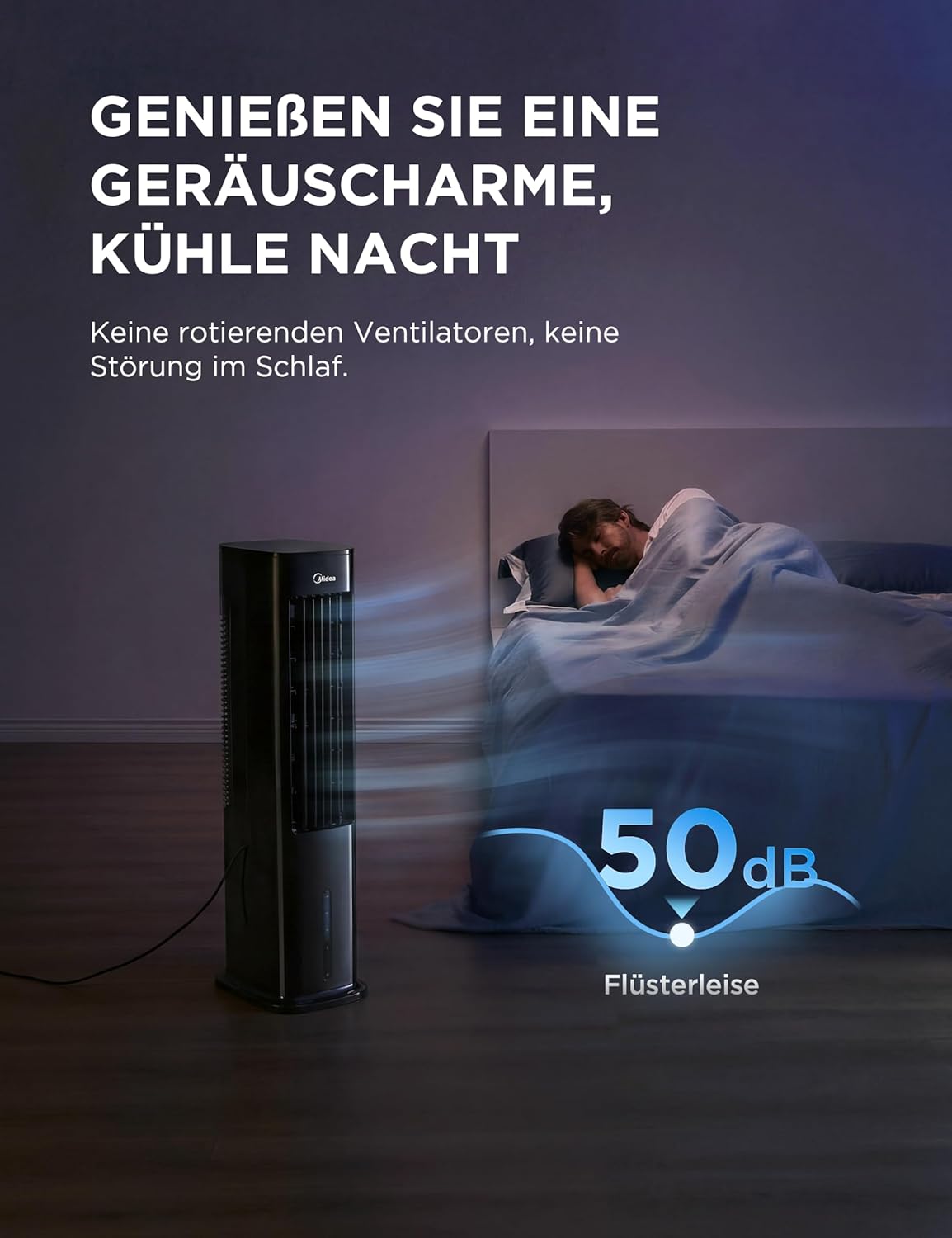 Midea Silent Air Cooler Pro 4-in-1 Luftkühler 5L – 355 m³/h, 28 dB, 3 Modi, Fernbedienung, Schwarz