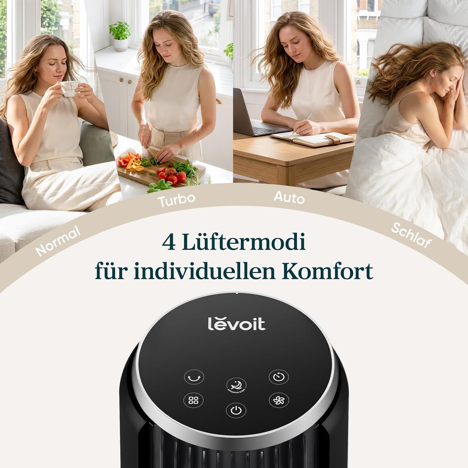 Levoit LTF-F362-KEU Classic Turmventilator 92cm – 20dB, 7,9m/s, 12 Stufen, 4 Modi, 90°, 24W, Graphitschwarz