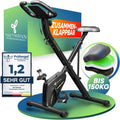 TRETMANN Heimtrainer klappbar 16 Stufen – Magnetbremse, Pulssensor, 150kg, DEKRA, Matt Stahl