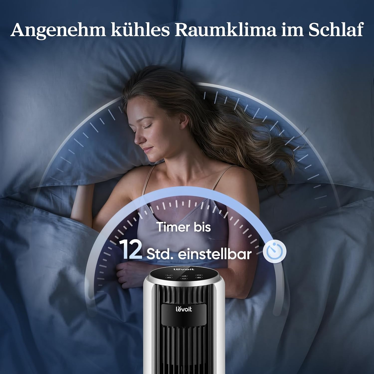 Levoit LTF-F362-WEU Classic Turmventilator 92cm – 20dB, 7,9m/s, 12 Stufen, Speicher, LED, 24W, Leinenweiß