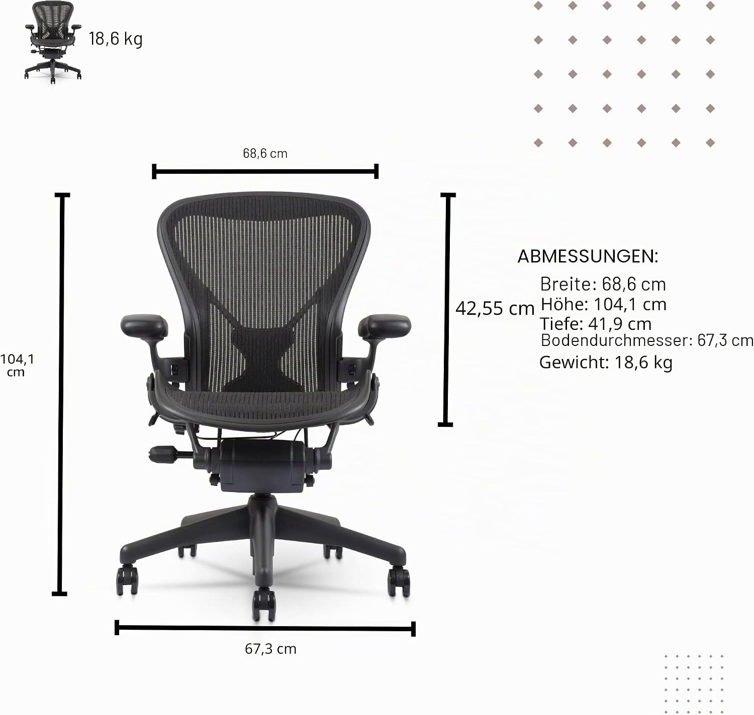 Herman Miller Aeron Classic Bürostuhl Größe B, Generalüberholt, Ergonomisch, Schwarz