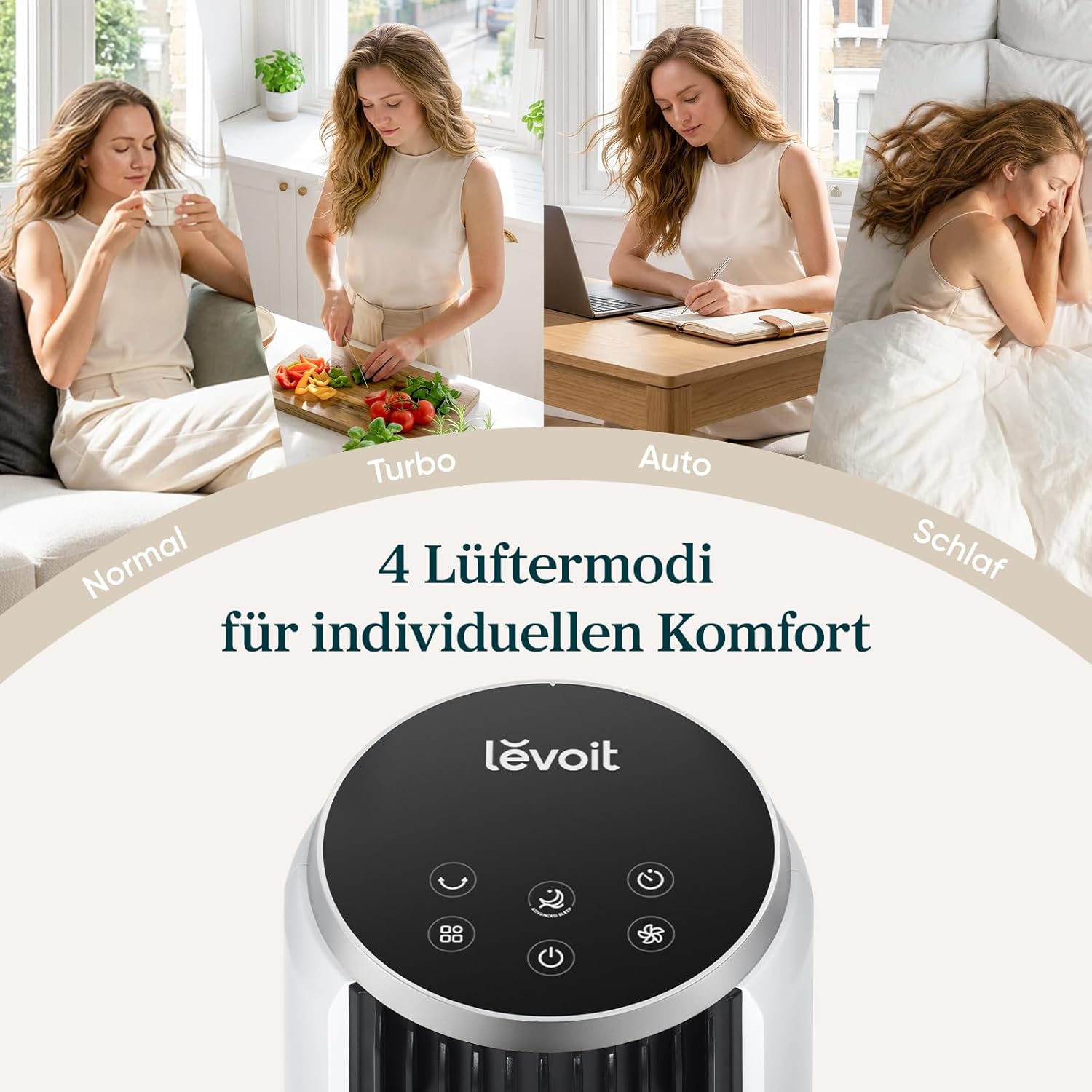 Levoit LTF-F362-WEU Classic Turmventilator 92cm – 20dB, 7,9m/s, 12 Stufen, Speicher, LED, 24W, Leinenweiß