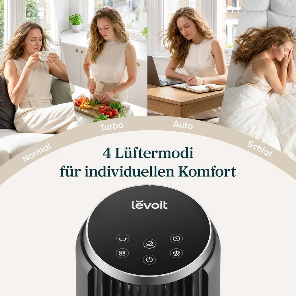 Levoit - DC Motor Turmventilator - 20dB sehr leiser Ventilator - 4 Modi/12 Stufen/12 Std Timer - Fernbedienung & Kühlung - Tower Fan mit 7,9m/s Geschwindigkeit - 24W Standventilator - Grau, 92 cm