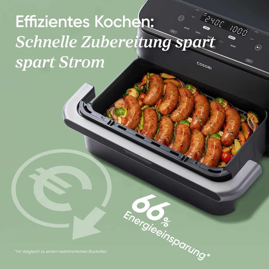 Cosori TF102S DualBlaze Heißluftfritteuse 10L – 3D Heizung, NTC-Sensor, 240°C, WiFi, 2800W, Schwarz