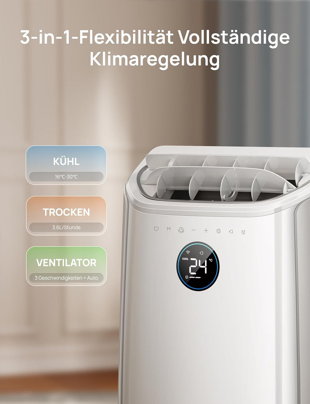DREO DR-HAC006S Mobiles Klimagerät 12.000 BTU – 3-in-1, R290, EEK A, WiFi, Alexa, 45dB, Weiß