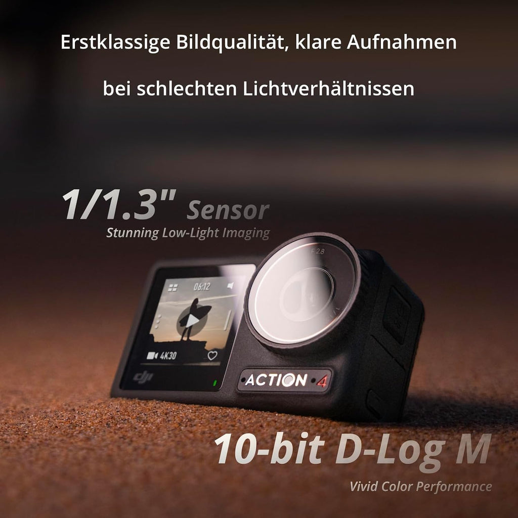 DJI Osmo Action 4 Essential Combo 4K Actionkamera – 1/1.3" Sensor, 155°, 10-Bit, IP68, 150 Min, Schwarz