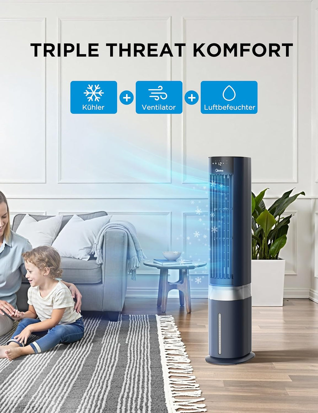 Midea MCF23XRB Luftkühler 7L – SensiCool, 2000 m³/h, 5 Modi, 6 Stufen, 28dB, Fernbedienung, Blau