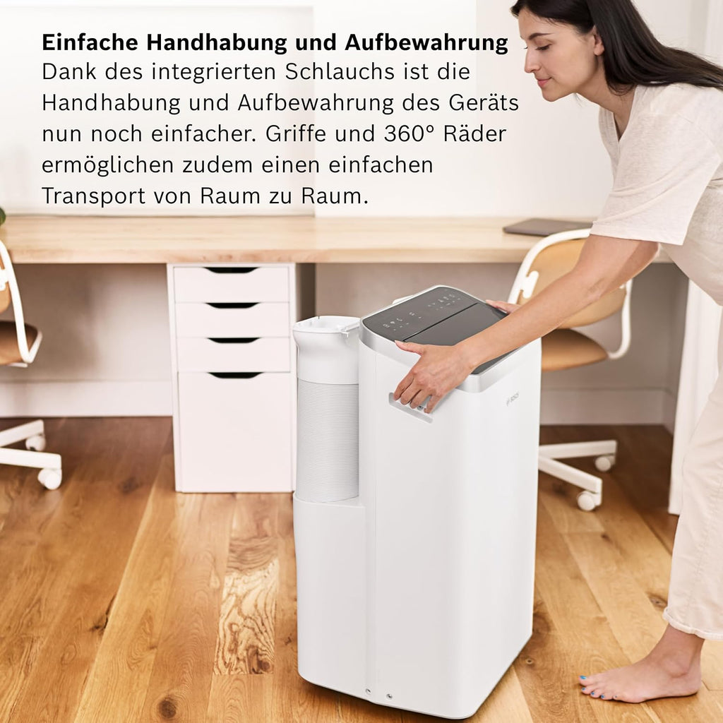Bosch Cool 5100 Mobiles Klimagerät 3,4kW – Inverter, EEK A+, 3-in-1, Auto/Silent/Sleep, 43dB, Weiß
