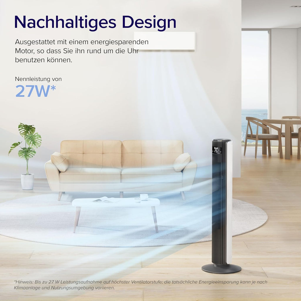 Levoit LTF-F422-WEU Turmventilator 107,6 cm – 12 Stufen, 4 Modi, 25 dB, 90° Oszillation, Perlenweiß