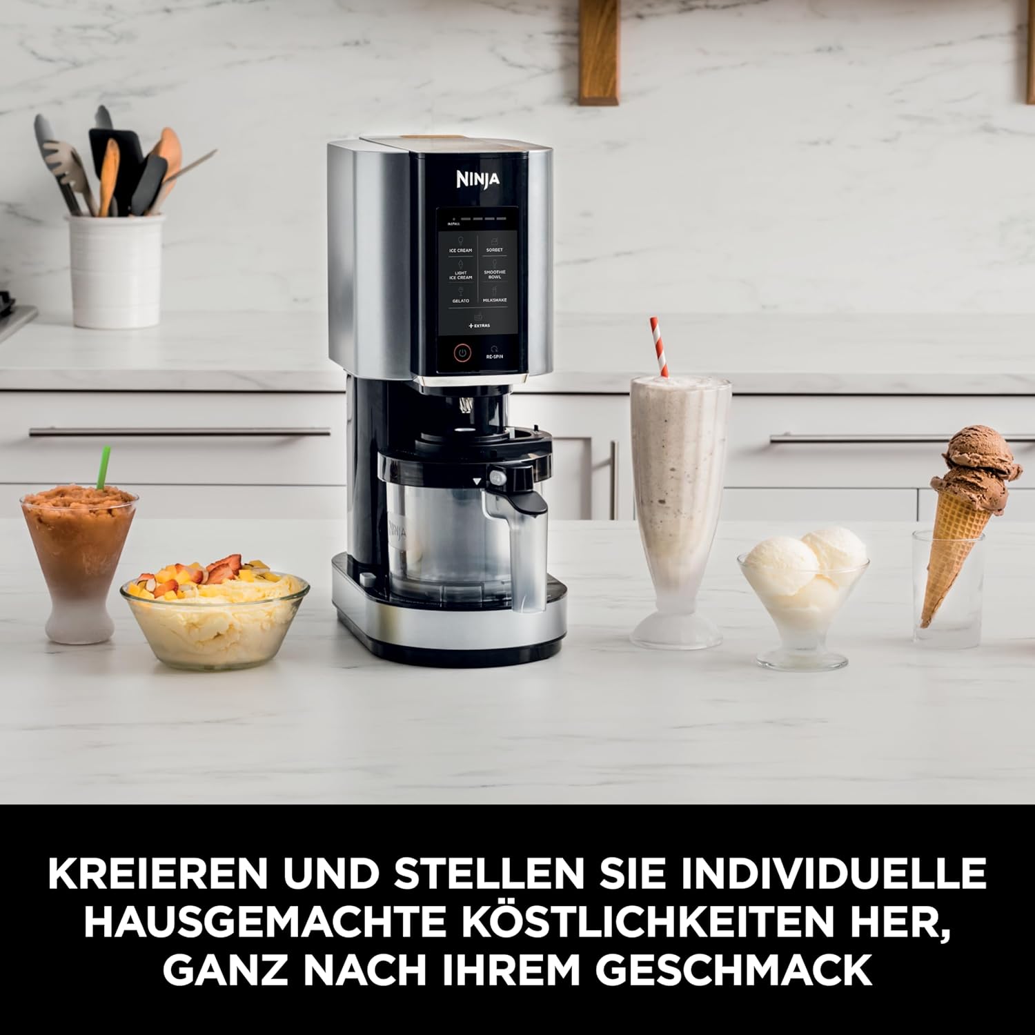 Ninja NC302EU Eismaschine 1,4 L – 7 Programme, Creamify Technologie, 2 Behälter, Schwarz/Silber