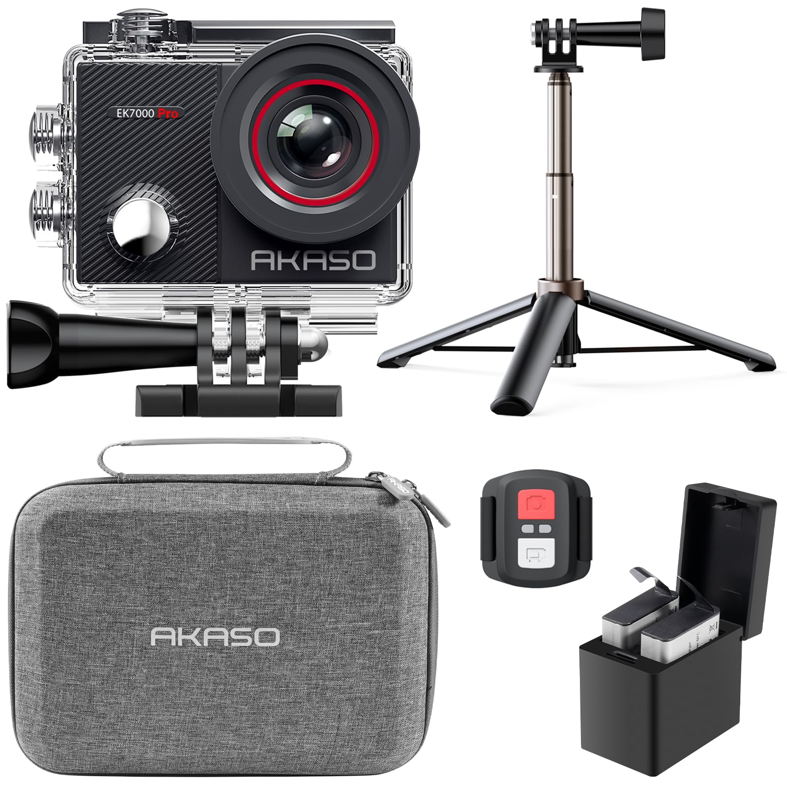 AKASO EK7000 Pro Actionkamera 4K/30fps – 20MP, EIS, 40m wasserdicht, 2" IPS Touchscreen, Schwarz