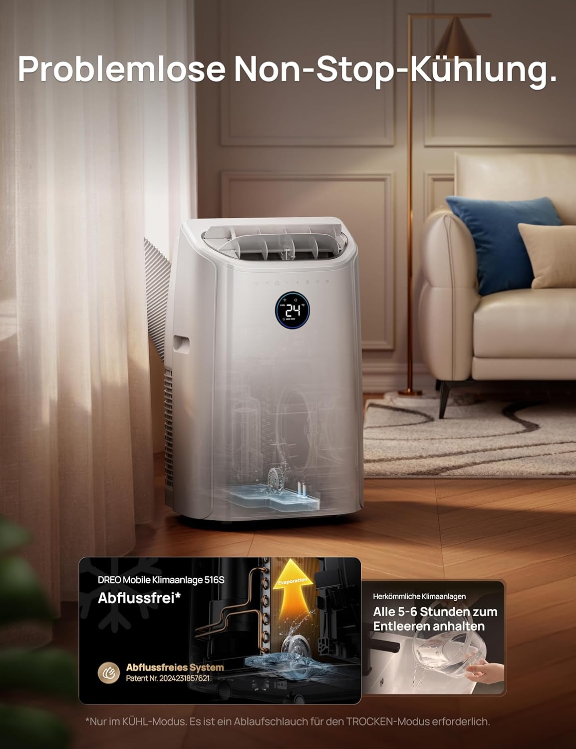DREO DR-HAC006S Mobiles Klimagerät 12.000 BTU – 3-in-1, R290, EEK A, WiFi, Alexa, 45dB, Weiß